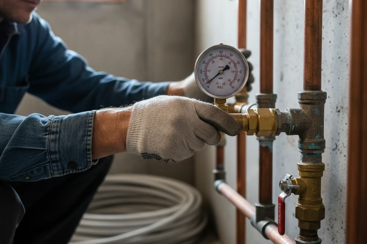 Pressure testing a repaired line during Water Line Repair in Triadelphia